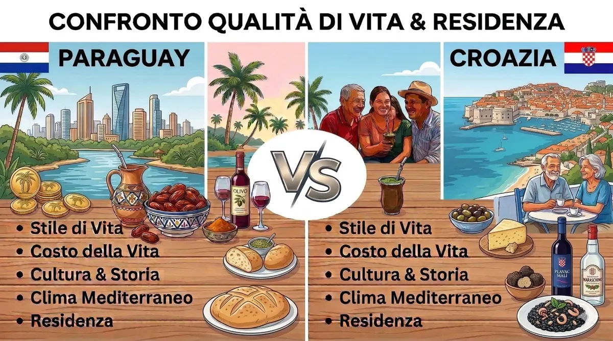 Confronto qualità di vita e residenza Paraguay vs Croazia — stile di vita, costo, cultura e fiscalità