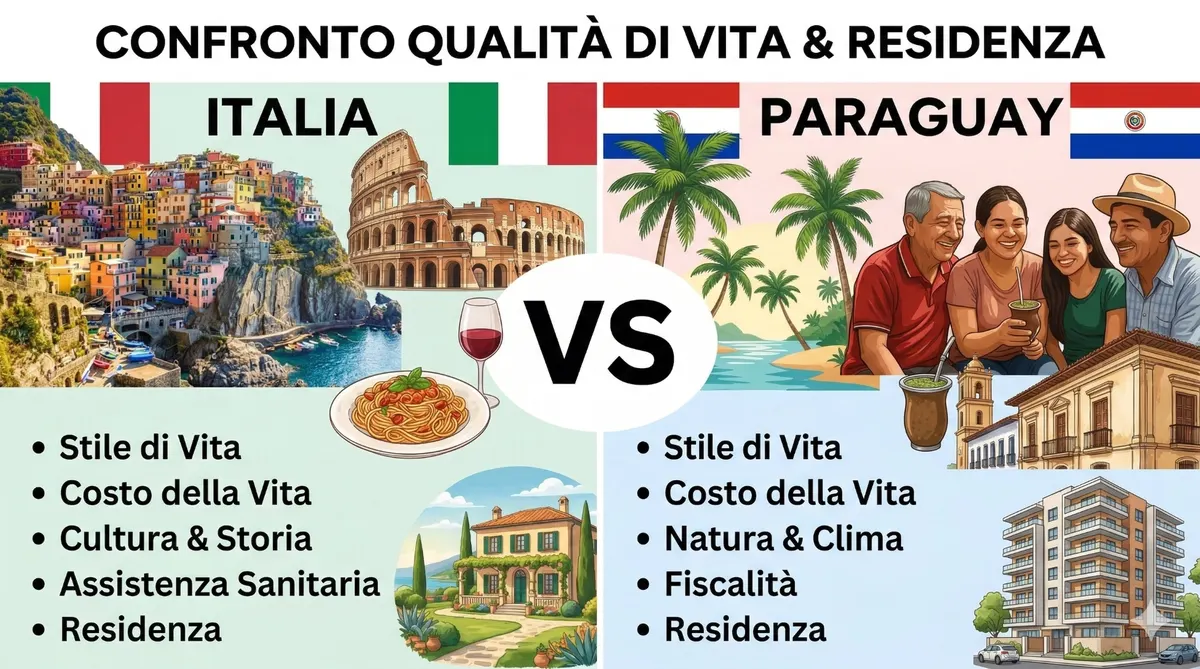 Confronto qualità di vita e residenza Italia vs Paraguay — stile di vita, costo, cultura e fiscalità