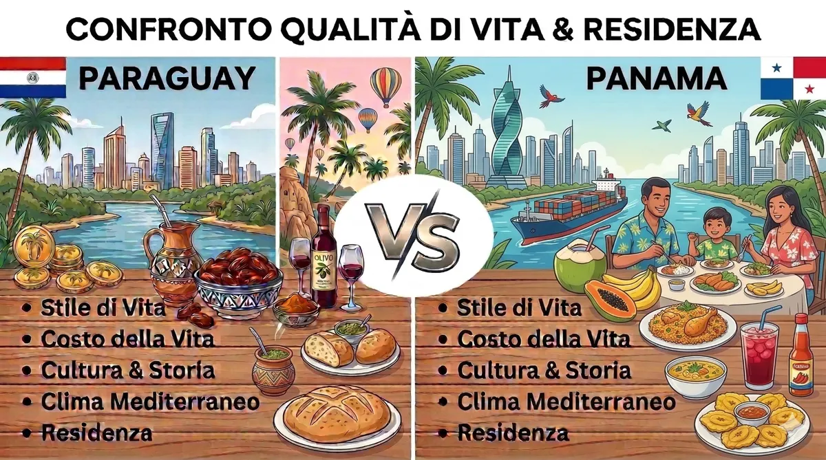Confronto qualità di vita e residenza Paraguay vs Panama — stile di vita, costo, cultura e fiscalità