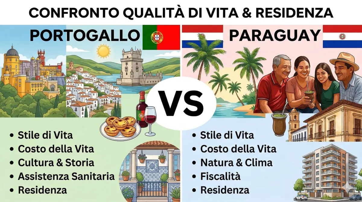 Confronto qualità di vita e residenza Portogallo vs Paraguay — stile di vita, costo, cultura e fiscalità