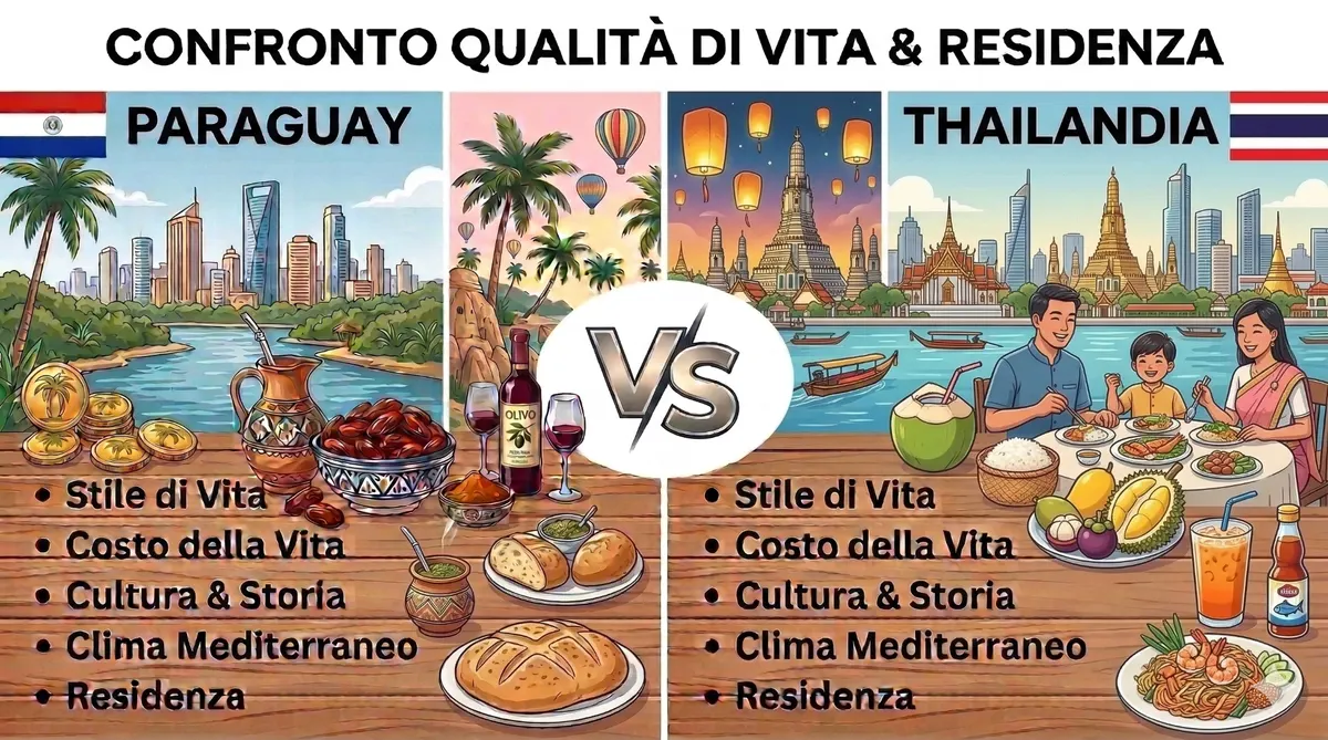 Confronto qualità di vita e residenza Paraguay vs Thailandia — stile di vita, costo, cultura e fiscalità
