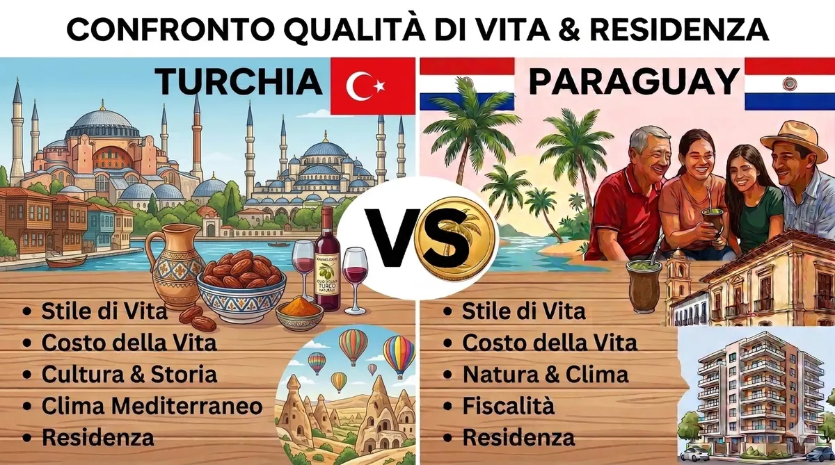 Confronto qualità di vita e residenza Turchia vs Paraguay — stile di vita, costo, cultura e fiscalità